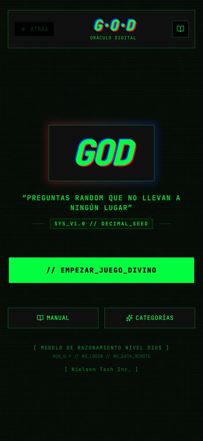 Pantalla de inicio de GOD